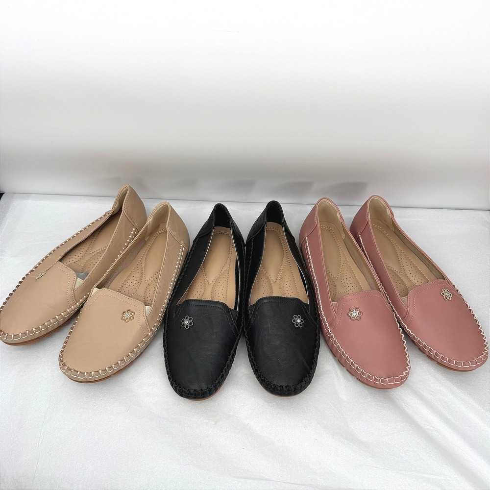 Loafers Slip On LOT Flower Detail Comfort Casual Shoes Pink Black Tan Sz 40/8.5